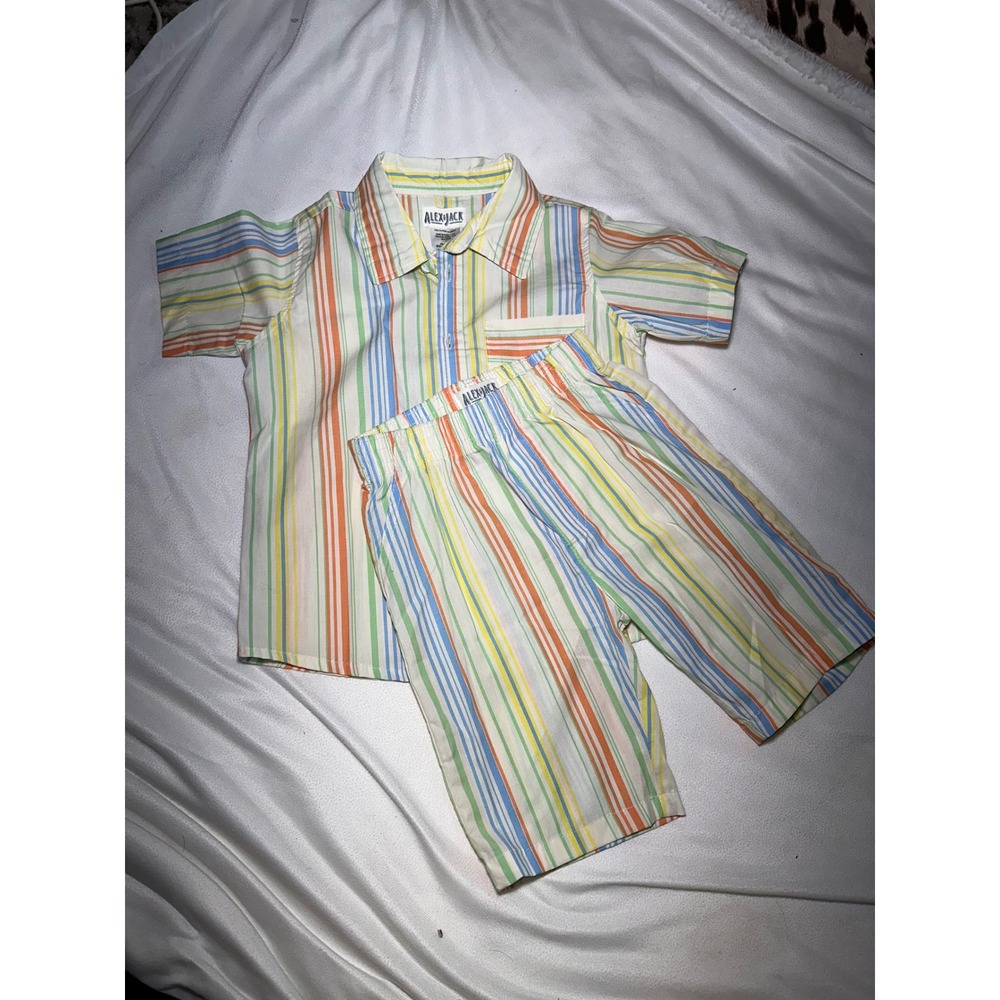 Alex & Jack Boys 2 Piece Stripe Shirt and Shorts Set Multi Color Size 6 Cotton